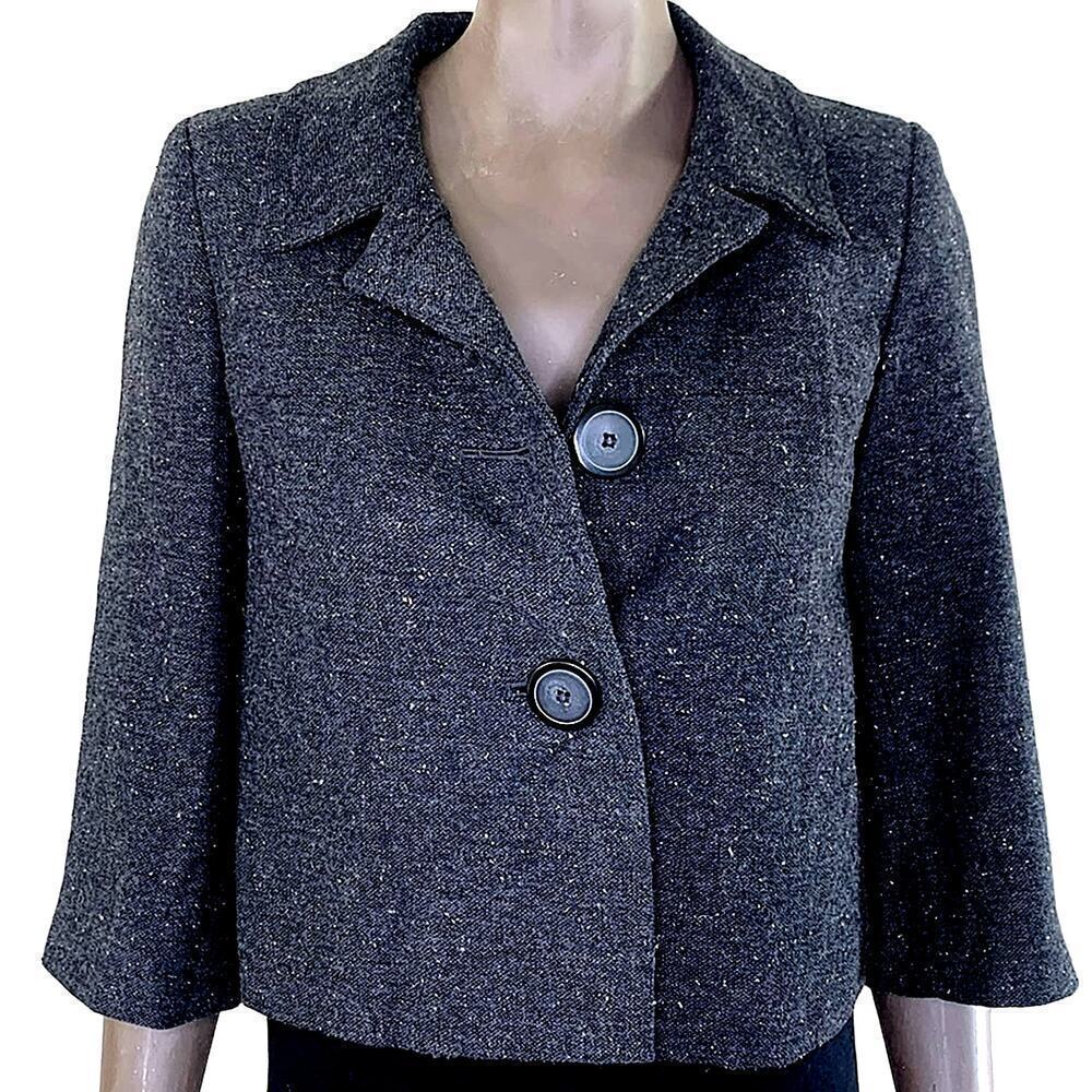 Style & Co Wool Blend Cropped Blazer Jacket Button Up Tweed Womens Size 8P Gray
